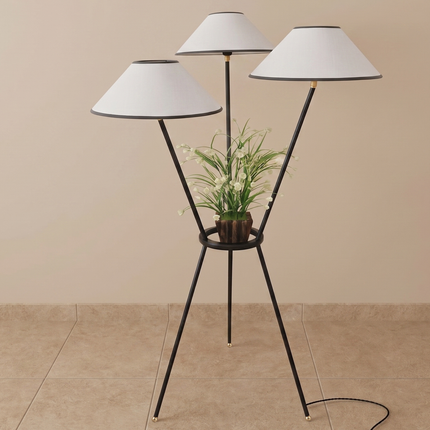 Floor Lamp Tripod with Built-In Plant Stand, Modern Botanical Light, Matte Black Metal Standing Lamp for Room, Sunroom Reading Corner Decor.