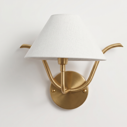 Wall Light Brushed Gold Modern Fabric Shade Wall Sconce, Luxury Brass Bedroom Bedside Lamp, Minimalist Lighting Fixture