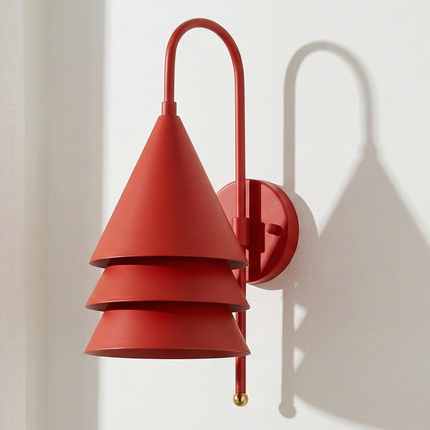 Luxury Red Layered Cone Wall Light, Modern Wall Sconce, Minimal Designer Lighting Fixture for Bedroom, Hallway, Living Room & Cafe Deco