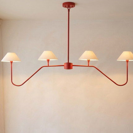 Chandelier Light – Modern Matte Red 4 Light Chandelier | Minimal Luxury Hanging Ceiling Light for Dining Room and Kitchen Island