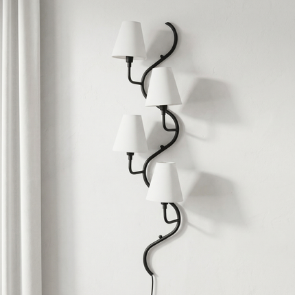 Vertical Black Wall Sconce 5 Light Fixture, Modern Curved Wall Lamp for Staircase, Hallway & Living Room