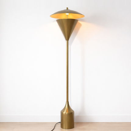Floor Lamp in Brass Gold Color Modern Scandinavian Lamp with Floating Disc Shade and Warm Ambient Lighting for Luxury Living Room Decor