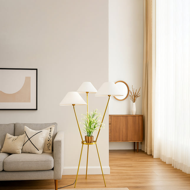 Golden Floor Lamp with Three Shades: Living Room Lighting matte black