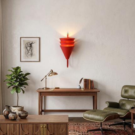 Wall Sconce in Red Geometric , Artistic Cone Shade Wall Light, Modern Interior Lighting Fixture for Bedroom, Entryway & Dining Space
