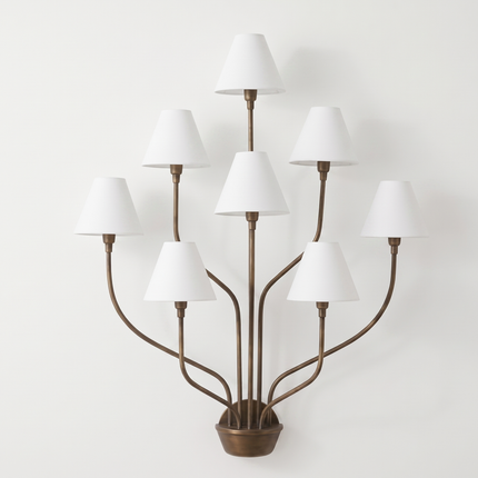 Wall Light – Luxury Antique Brass 8-Light Wall Sconce with White Fabric Shades | Wall Lighting Fixture for Living Room Bedroom Hallway Decor