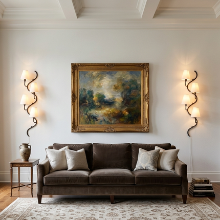 Vertical Black Wall Sconce 5 Light Fixture, Modern Curved Wall Lamp for Staircase, Hallway & Living Room