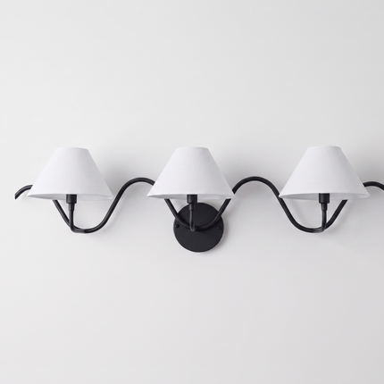 Wall Light – Modern Matte Black Triple Shade Wave Wall Sconce, Luxury Contemporary Bedroom & Living Room Designer Lighting Fixture