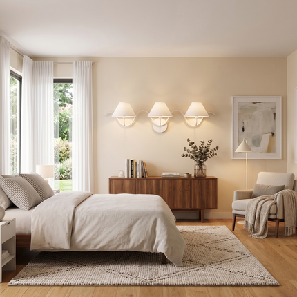 Wall Light – Minimalist White Three Light Wall Sconce, Modern Curved Designer Fixture for Luxury Contemporary Interiors
