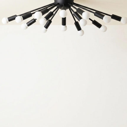 Modern Matte Black Sputnik Chandelier with Exposed Globe Bulbs | Mid Century Ceiling Light Fixture for Living Room & Dining Room