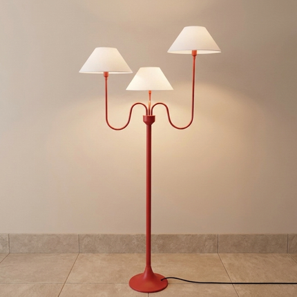 Floor Lamp with Modern Red 3-Light With Fabric Shades, Contemporary Statement Lighting for Living Room, Bedroom Corner, Reading Nook & Decor