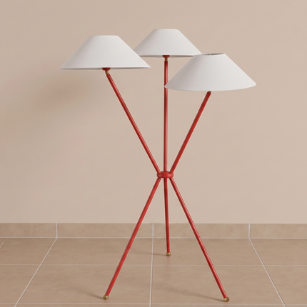 Floor Lamp Modern 3 Shade Red Metal Standing Light, Contemporary Floor Lighting for Living Room, Bedroom, Office, Artistic Statement Decor