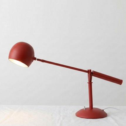 Table Lamp – Modern Red Adjustable Arm Desk Lamp with Dome Metal Shade | Contemporary Industrial Task Lighting for Office and Study Room