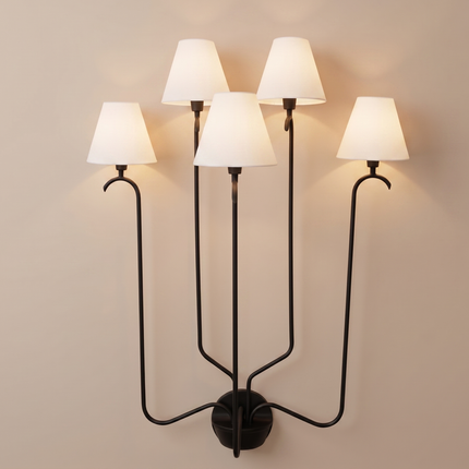 Wall Light Contemporary Matte Black Multi Light Fixture, Artistic Minimalist Lamp with Elegant White Shades, Modern Nordic Interior Lighting