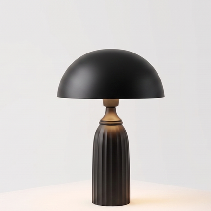 Table Lamp – Modern Matte Black Mushroom Dome Table Lamp with Ribbed Base | Minimal Bedside Desk Lighting for Luxury Contemporary Interiors