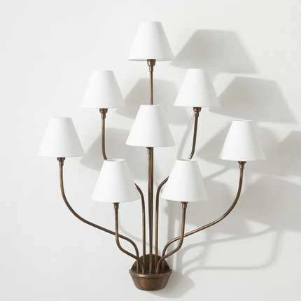 Wall Light – Luxury Antique Brass 8-Light Wall Sconce with White Fabric Shades | Wall Lighting Fixture for Living Room Bedroom Hallway Decor