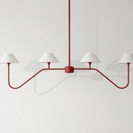 Chandelier Light – Modern Matte Red 4 Light Chandelier | Minimal Luxury Hanging Ceiling Light for Dining Room and Kitchen Island