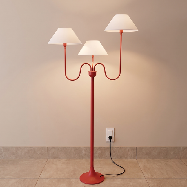 Floor Lamp with Modern Red 3-Light With Fabric Shades, Contemporary Statement Lighting for Living Room, Bedroom Corner, Reading Nook & Decor