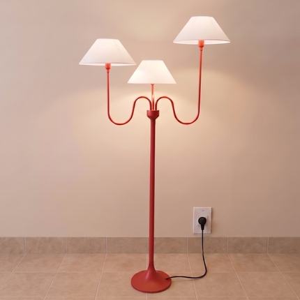 Floor Lamp with Modern Red 3-Light With Fabric Shades, Contemporary Statement Lighting for Living Room, Bedroom Corner, Reading Nook & Decor