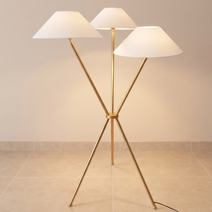 Floor Lamp Tripod Luxury Gold Brass, Modern Triple Light with Shades, Decor Lighting, Light with Triple Cone Shades, Nordic Lighting Fixture