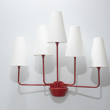 Wall Light – Modern Red 5-Light Minimalist Wall Sconce with Tall White Fabric Shades | Lighting Fixture for Living Room Bedroom Hallway