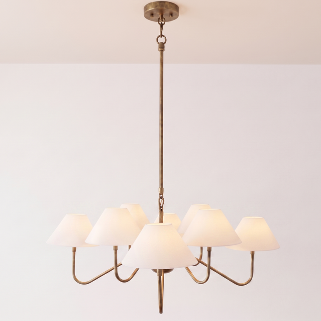 Modern Brass Chandelier Light Fixture – Minimalist White Shade Ceiling Pendant Lighting for Living Room, Dining Room, Bedroom
