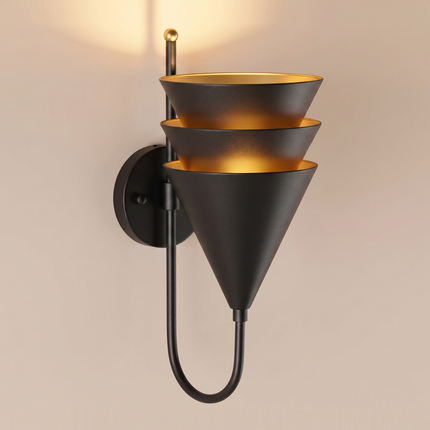 Elegant Matte Black Designer Wall Sconce, Contemporary Cone Shade Lighting Fixture, Modern Luxury Wall Lamp for Interior Home & Cafe Decor.