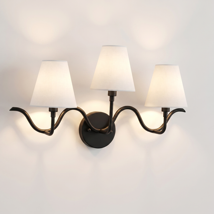 Wall Light – Luxury Matte Black Triple Arm Wavy Wall Sconce, Modern Scandinavian Fixture for Bedroom, Living Room & Boutique Interior