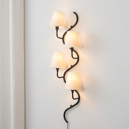 Vertical Black Wall Sconce 5 Light Fixture, Modern Curved Wall Lamp for Staircase, Hallway & Living Room