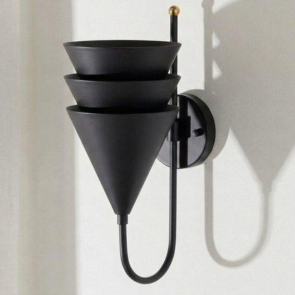 Elegant Matte Black Designer Wall Sconce, Contemporary Cone Shade Lighting Fixture, Modern Luxury Wall Lamp for Interior Home & Cafe Decor