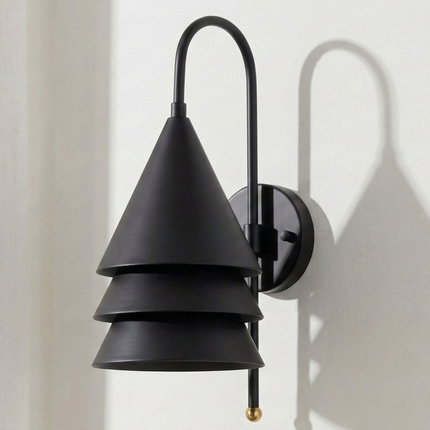 Modern Matte Black Cone Wall Sconce, Minimal Wall Lamp, Luxury Geometric Lighting Fixture for Living Room, Bedroom & Hallway Decor