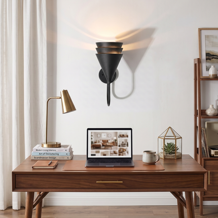Elegant Matte Black Designer Wall Sconce, Contemporary Cone Shade Lighting Fixture, Modern Luxury Wall Lamp for Interior Home & Cafe Decor