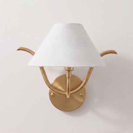 Wall Light Brushed Gold Modern Fabric Shade Wall Sconce, Luxury Brass Bedroom Bedside Lamp, Minimalist Lighting Fixture