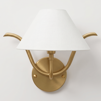 Wall Light Brushed Gold Modern Fabric Shade Wall Sconce, Luxury Brass Bedroom Bedside Lamp, Minimalist Lighting Fixture