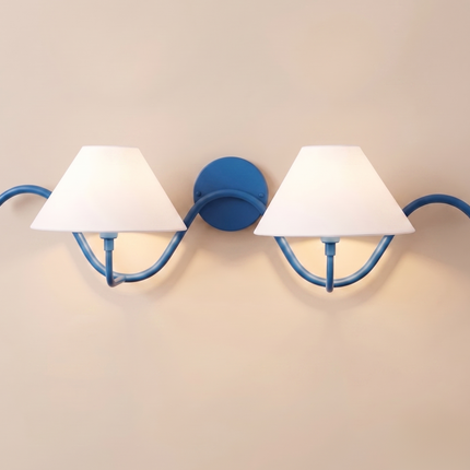 Modern Blue Double Wall Sconce Minimalist Wall Light, Elegant Hardwired Lighting Fixture for Bedroom Living Room Hallway Entryway Décor
