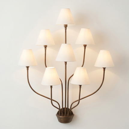 Wall Light – Luxury Antique Brass 8-Light Wall Sconce with White Fabric Shades | Wall Lighting Fixture for Living Room Bedroom Hallway Decor