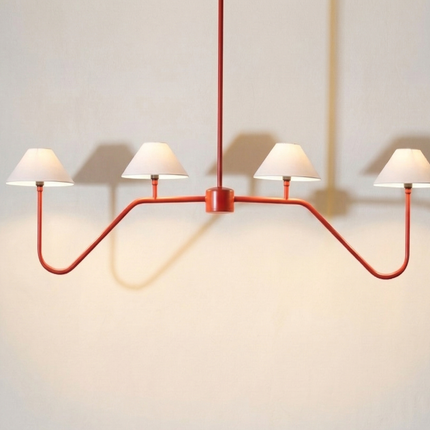 Chandelier Light – Modern Matte Red 4 Light Chandelier | Minimal Luxury Hanging Ceiling Light for Dining Room and Kitchen Island