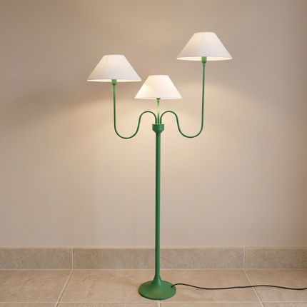 Floor Lamp with Modern Green Light White Fabric Shades, Contemporary Accent Lighting for Living Room, Bedroom Corner & Stylish Home Decor