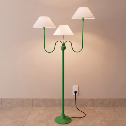 Floor Lamp with Modern Green Light White Fabric Shades, Contemporary Accent Lighting for Living Room, Bedroom Corner & Stylish Home Decor
