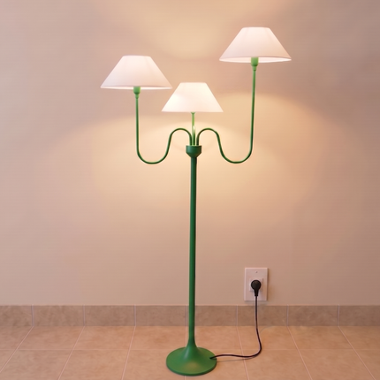 Floor Lamp with Modern Green Light White Fabric Shades, Contemporary Accent Lighting for Living Room, Bedroom Corner & Stylish Home Decor