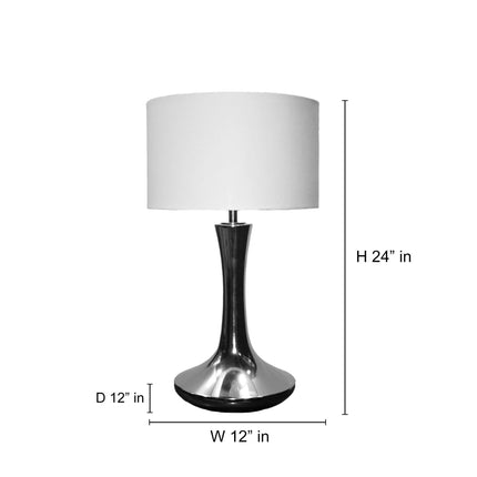 Table Lamp – Modern Metallic Silver Tulip Base Table Lamp with Large Fabric Drum Shade | Sophisticated Contemporary Interior Lighting