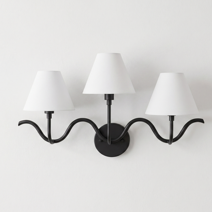 Wall Light – Luxury Matte Black Triple Arm Wavy Wall Sconce, Modern Scandinavian Fixture for Bedroom, Living Room & Boutique Interior