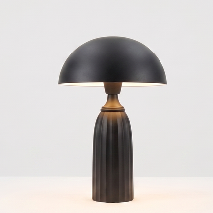 Table Lamp – Modern Matte Black Mushroom Dome Table Lamp with Ribbed Base | Minimal Bedside Desk Lighting for Luxury Contemporary Interiors