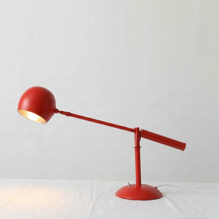 Table Lamp – Modern Red Adjustable Arm Desk Lamp with Dome Metal Shade | Contemporary Industrial Task Lighting for Office and Study Room