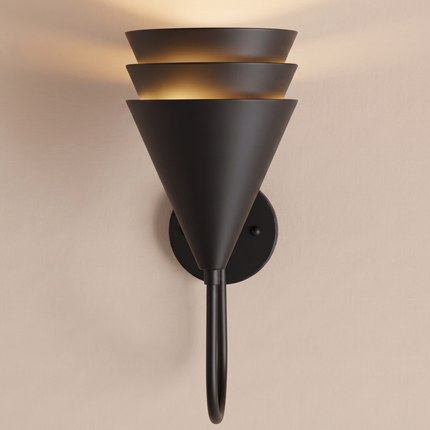 Elegant Matte Black Designer Wall Sconce, Contemporary Cone Shade Lighting Fixture, Modern Luxury Wall Lamp for Interior Home & Cafe Decor.