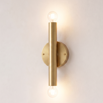 Wall Sconce Gold Double Bulb Lighting Fixture – Minimalist Brass Wall Lamp for Bedroom, Living Room, Hallway, Staircase & Interior Decor.