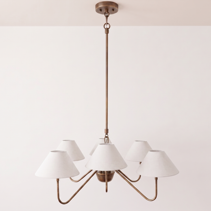 Modern Brass Chandelier Light Fixture – Minimalist White Shade Ceiling Pendant Lighting for Living Room, Dining Room, Bedroom
