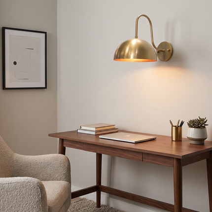 Modern Brass Dome Wall Sconce, Vintage Gold Bedside Wall Light, Minimalist Nordic Reading Lamp