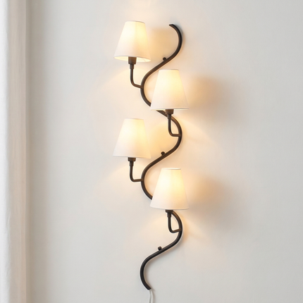 Vertical Black Wall Sconce 5 Light Fixture, Modern Curved Wall Lamp for Staircase, Hallway & Living Room