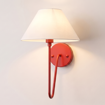 Wall Light Red Fabric Shade Wall Sconce, Modern Artistic Bedroom Bedside Lamp, Luxury Scandinavian Lighting Fixture