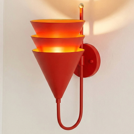Wall Sconce in Red Geometric , Artistic Cone Shade Wall Light, Modern Interior Lighting Fixture for Bedroom, Entryway & Dining Space